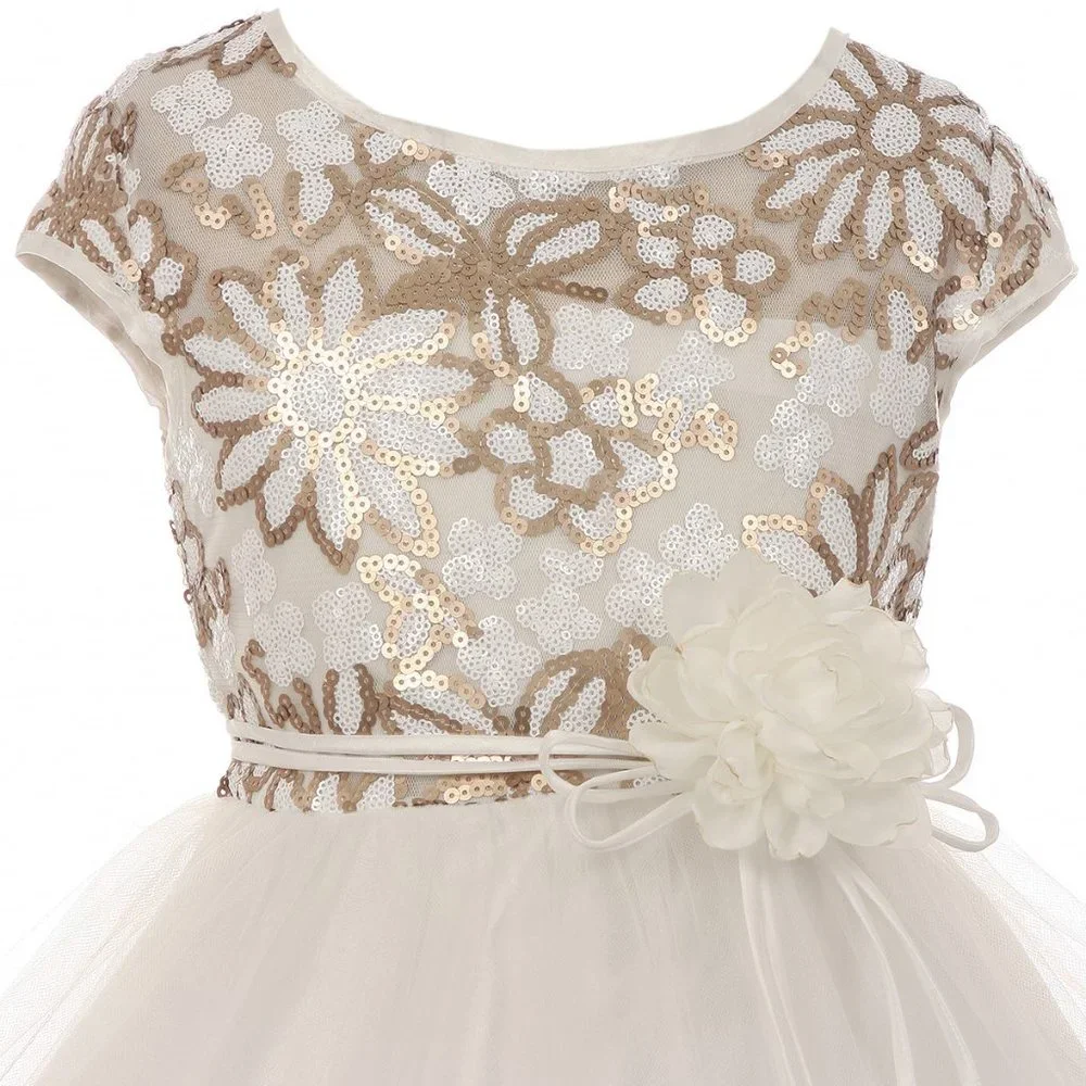 Flower Girl Dress Big Girls Junioor Cap Sleeve Floral Sequin Tulle Easter Party